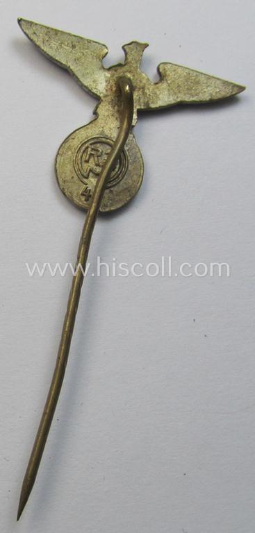 Early-pattern - silverish-coloured and truly very detailed! - so-called: 'N.S.D.A.P.'-supporter- (ie. membership-) lapel-pin (ie. 'tie'-pin) being a maker- (ie. 'RzM 42'-) marked example showing a pronounced (early pattern) 'Reichsadler'-devi...