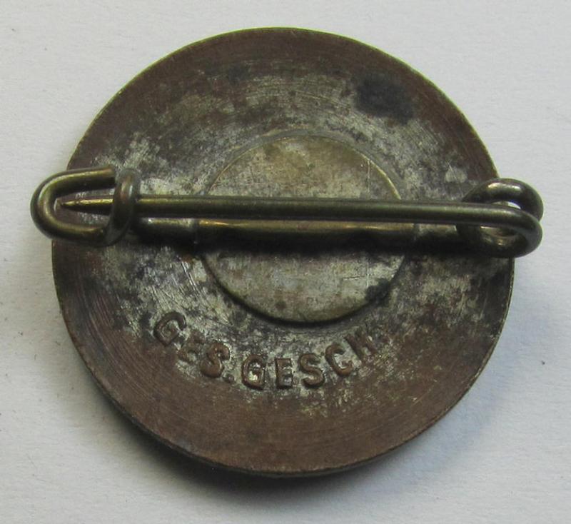 Attractive, multi-coloured- and nicely enamelled membership-lapel-pin (ie. 'Mitgliedsabzeichen' as was intended to signify membership within the: 'DJ' (or: 'Deutsches Jungvolk in der HJ') being a neat, non-maker-marked specimen of the 1st patte...