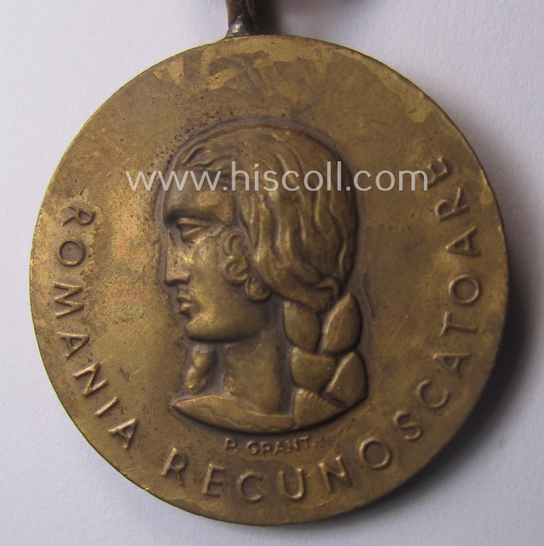 Romanian, WWII-period medal: 'Kreuzzug gegen den Kommunismus' (or in Romanian language: 'Medalia - Crusiada Impotriva Communismului') that comes mounted onto its original (and neatly pre-confectioned!) ribbon as issued