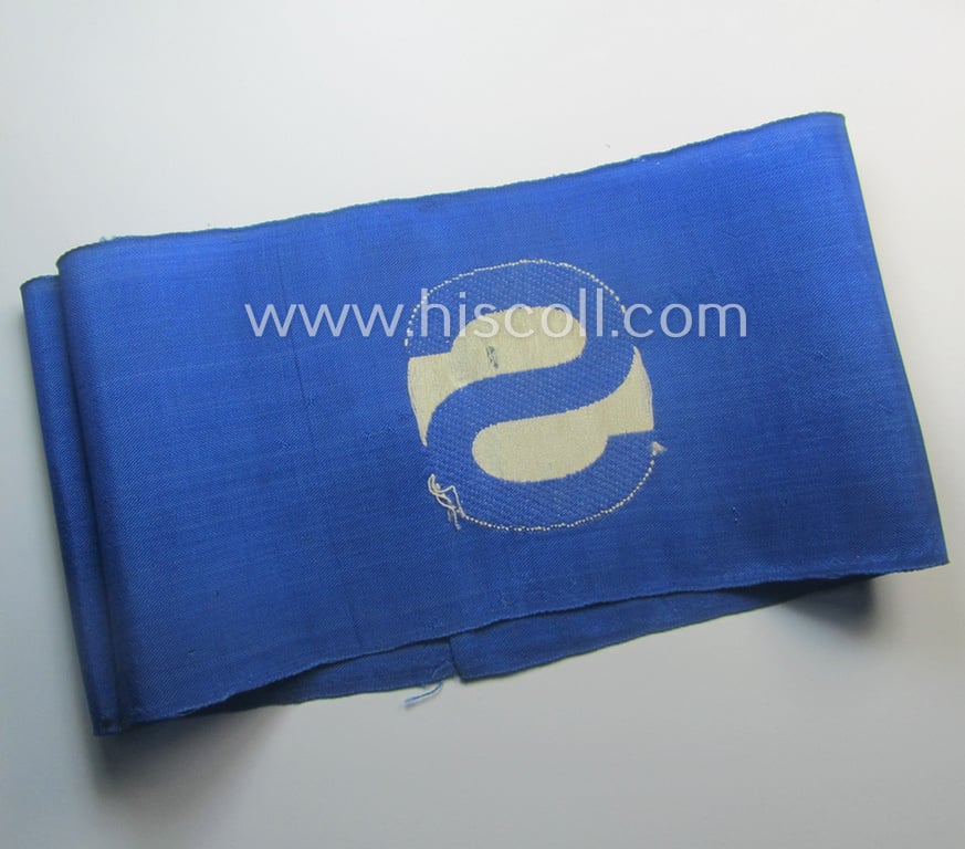 Attractive - and scarcely found! - EM- (ie. NCO-) pattern 'Reichsluftschutzbund' (ie. 'RLB'-) service-armband as executed in the neat 'BeVo'-weave-pattern as was intended for usage by a member serving as an: 'RLB-Betriebs-Sondertruppe Mitglied'