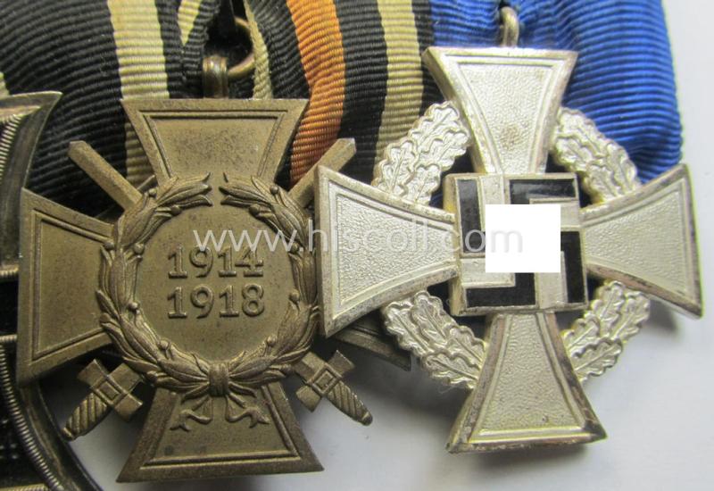 Attractive, three-pieced 'WWI'- and/or TR-related medal-bar (ie. 'Ordenspange') resp. depicting a WWI-period: 'EK II.Kl.', a: 'FKK 1914-18' and a: 'TD-Ehrenzeichen der 2. Klasse'