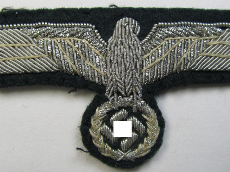 Attractive - and only moderately used! - WH (Heeres) officers'-type, hand-embroidered breast-eagle (ie. 'Brustadler für Offiziere') as was executed in bright-silverish-coloured braid as was intended for usage on the various officers'-pattern tuni...