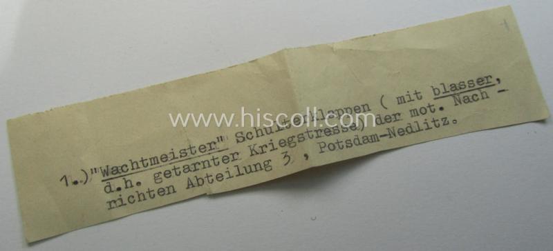 Pair of typical later-war-period- (ie. so-called: 'M44'-pattern) WH (Heeres) NCO-type shoulderstraps: 'Wachtmeister o. Feldwebel des Nachrichten-Abtlgs. (mot) 3'