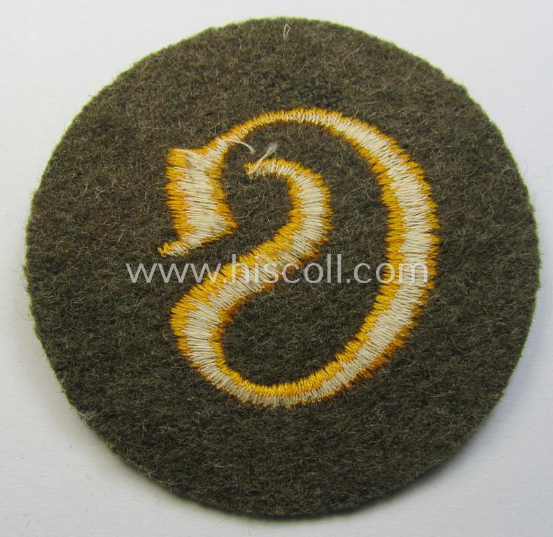 Attractive, WH (Heeres) 'tropical'-issue, trade- and/or special-career insignia (ie. machine-embroidered 'Laufbahn- o. Tätigkeitsabzeichen') as was intended for a: 'Schirrmeister' (or: equipment-administration staff-member ie. NCO)