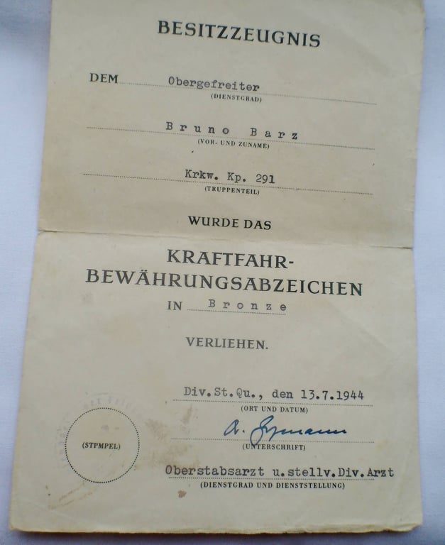 3 award citations to an Obergfreiten krfw.kp.291