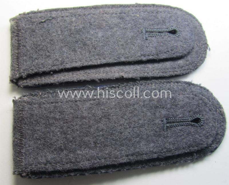 Superb - and/or fully matching! - neatly 'cyphered' pair of WH (Luftwaffe) NCO-type shoulderstraps as piped in the darker-blue-coloured branchcolour as was intended for an: 'Oberfeldwebel der Sanitäts-Truppen'