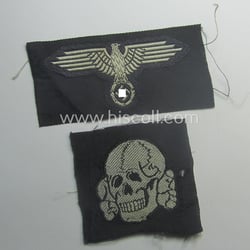 Superb, Waffen-SS, 'BeVo'-woven-style skull- and cap-eagle-set (ie. 'Totenkopf-...