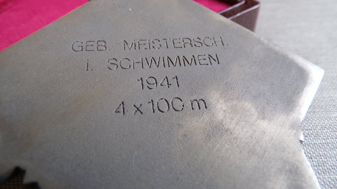 1941 HJ Swimming Championship Plaque with Case