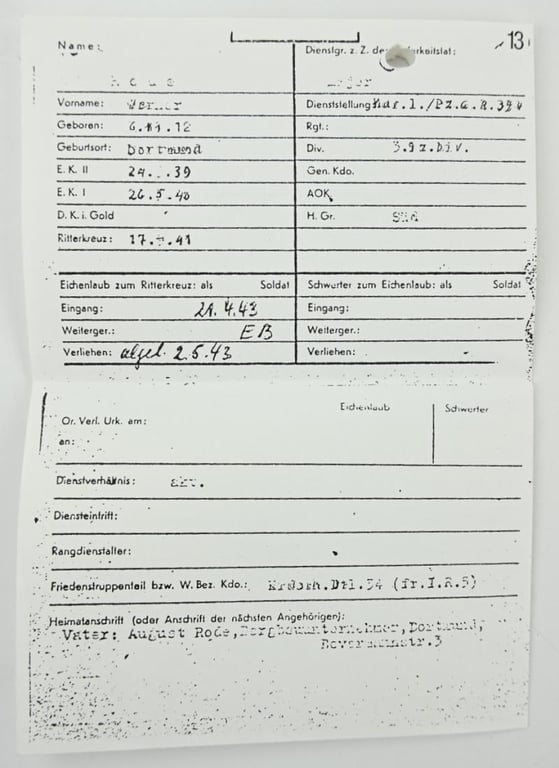 Signature of Wehrmacht Heer KC Recipient 'Werner Rode'