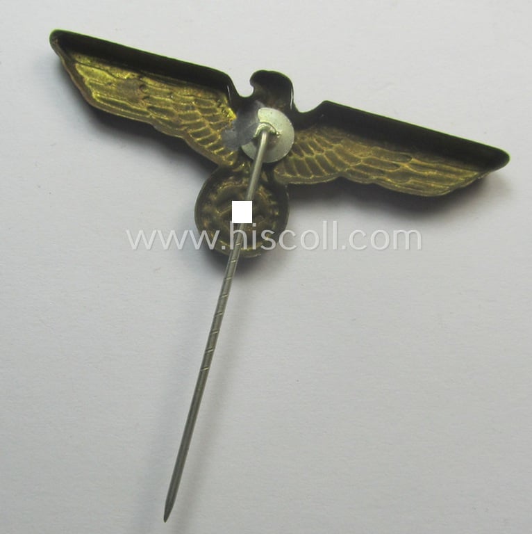 WH (Kriegsmarine) 'single-pattern'-eagle-pin being a (typical) non-maker-marked, zinc-based example as was intended for attachment to the (darker-blue- ie. white-topped-) so-called: 'Tellermützen'