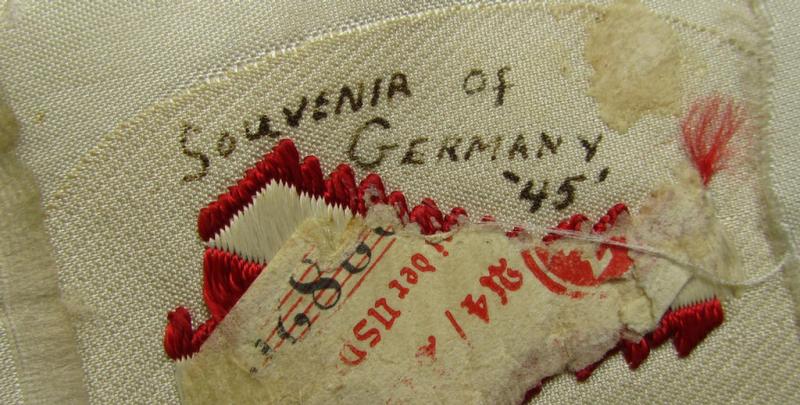 Neat, HJ/BDM (ie. 'Hitlerjugend'/'Bund Deutscher Mädel') trade- or specialist armbadge as executed in neat 'BeVo'-weave pattern as was intended for usage by a: 'Feldscher' (or: medical orderly) still retaining the remains of its 'RzM'-etike...