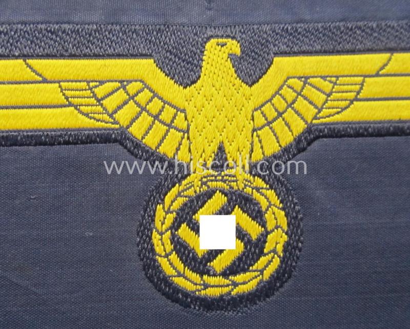 WH (Kriegsmarine) breast-eagle (ie. 'Brustadler für Mannschaften u. Uffz. der Kriegsmarine-Truppen') being a 'standard-pattern-example as executed in the 'BeVo'-weave-pattern on a darker-blue-coloured background
