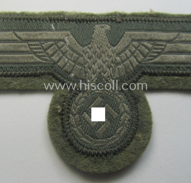 Interesting, WH (Heeres) 'M40'- (ie. 'M43'-) pattern breast-eagle as executed in 'BeVo'-type-weave and that comes (unusually!) pre-mounted onto a smooth-based, field-grey-coloured woolen-based 'backing'
