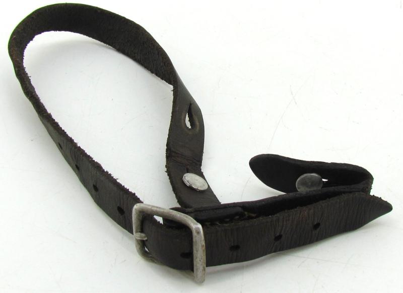 Early German helmet chin strap with aluminum buckle