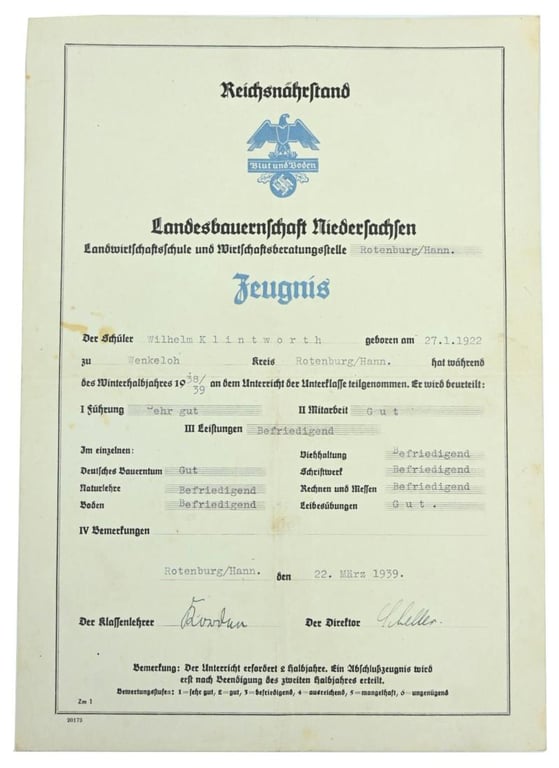 German 'Reichsnährstand (RNST)' Certificate set