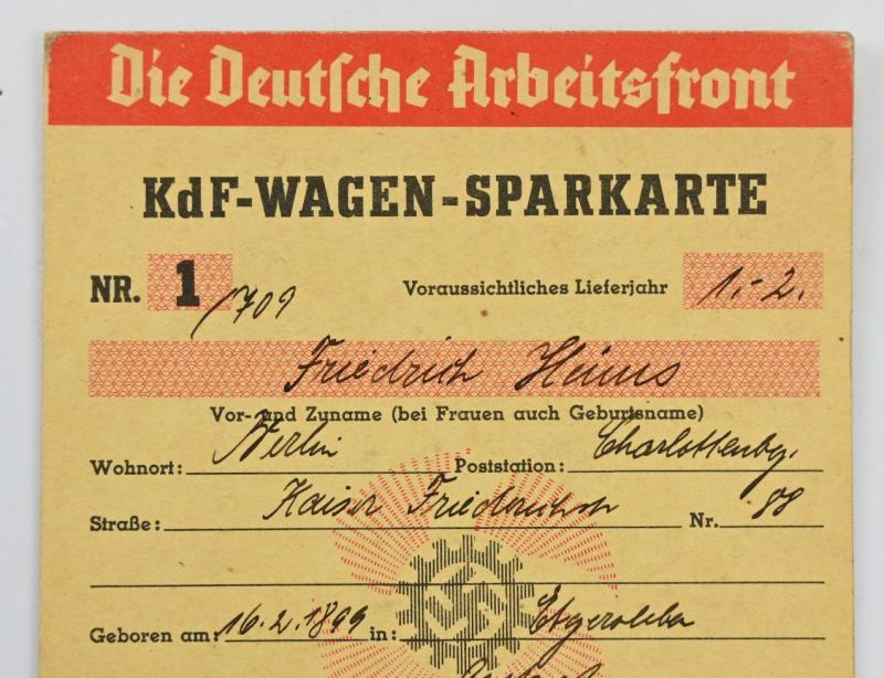 German DAF 'KdF' Saving Card