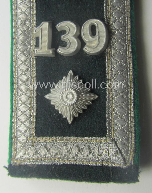 Single, WH (Heeres) NCO-type (ie. 'M36- o. M40'-pattern- and 'rounded-styled-') neatly 'cyphered' shoulderstrap as was intended for usage by a: 'Feldwebel des Gebirgsjäger-Rgts. 139' (part of the: '3. Gebirgs-Div.')
