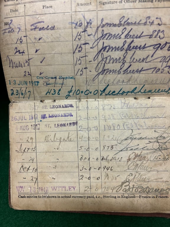 WW1 CEF Paybook -Wounded Vimy Ridge