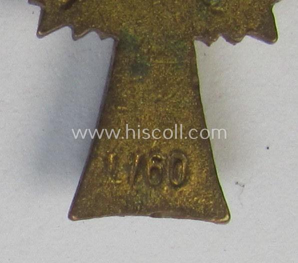 Miniature of an: 'Ehrenkreuz der deutschen Mutter - erste Stufe' (or: golden-class mothers'-cross) being a neatly maker- (ie. 'L/60'-) marked example that comes in an overall nice- (albeit moderately worn- ie. used-), condition