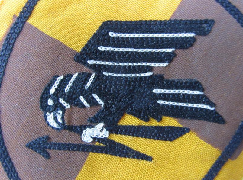 Superb - and never before encountered! - WH (Luftwaffe) partly machine-embroidered so-called: 'LW-Traditions-Staffel- o. Gruppenabzeichen' as was intended for usage by the staff of an unidentified Lufwaffe-unit
