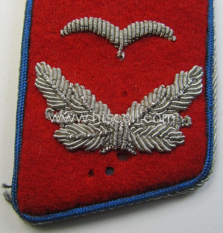 Attractive - albeit regrettably single! - WH (Luftwaffe) 'dual-piped', officers'-type collar-tab (ie. Kragenspiegel) as was intended for usage by a: 'Leutnant der Reserve eines Flak-Artillerie-Abteilungs o. Regiments'