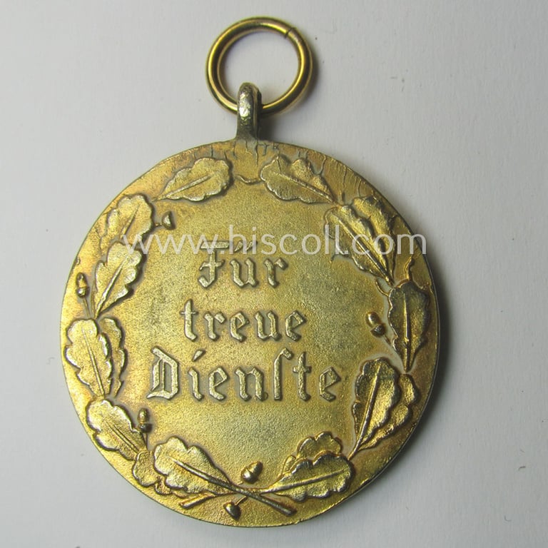 Bright-golden-toned, typical 'Reichsnährstand'- (ie. 'RNSt.'-) related, (portable) loyal-service award entitled: 'Reichsnährstand - Landesbauernschaft Pommern - Für treue Dienste'