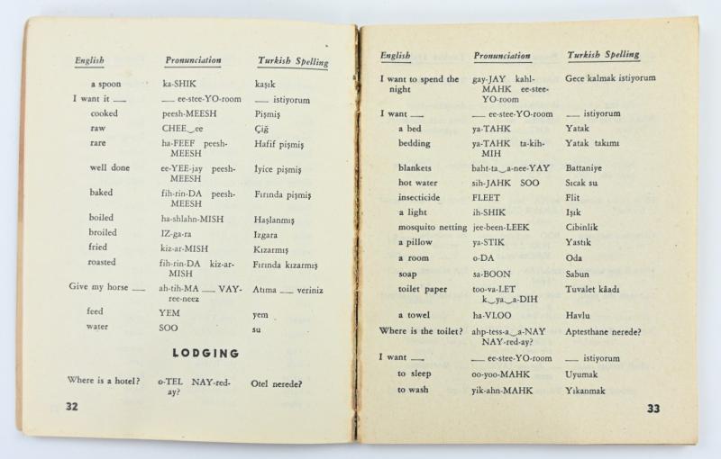 US WW2 Turkish Phrase Book