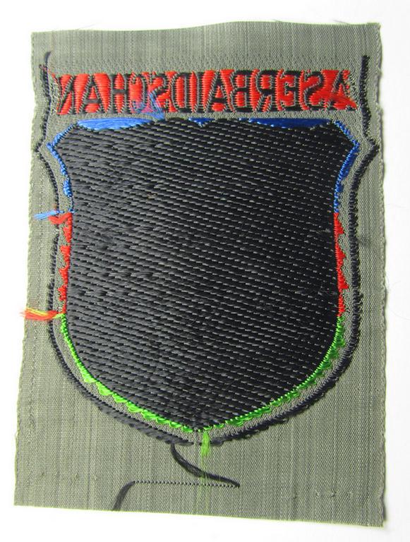 'BeVo'-type armshield entitled: 'Aserbaidschan' (being a virtually mint- ie. unissued piece as intended for a volunteer who served within the 'Deutsche Wehrmacht' ie. within the 'Aserbaidschanisches Legion')