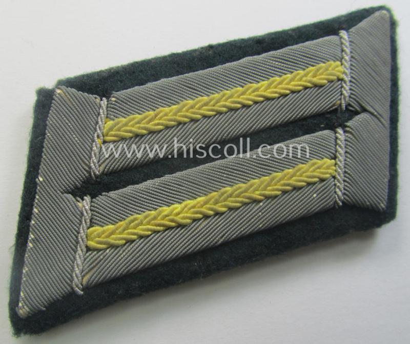 Pair of WH (Heeres) collar-tabs (ie. 'Kragenspiegel für Offiziere') as was piped in the bright-yellow-coloured branchcolour as was intended for usage by an: 'Offizier der Nachrichten-Trpn.'