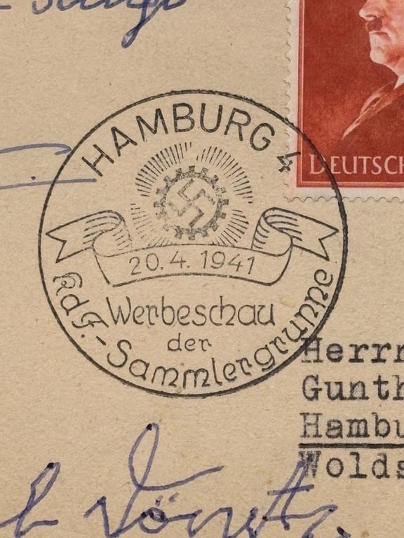 WWII GERMAN KARL DONITZ, ERICH HARTMANN, TRAUDL JUNGE SIGNED 1941 GERMAN COVER, WITH HITLER STAMPS AND DATED 20/4/1941.