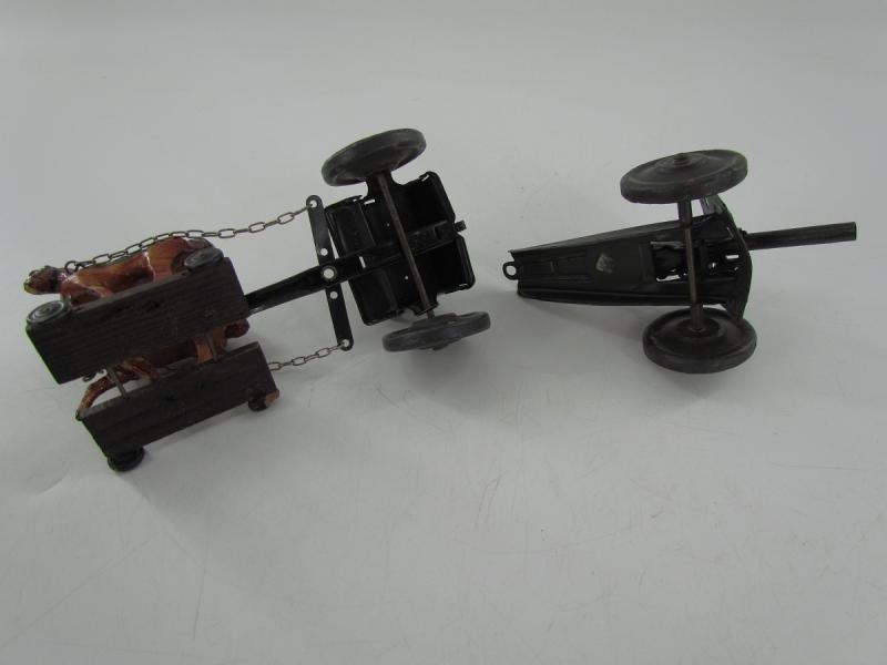 Pre War German Composition 2 Horse Drawn Carriage With CannonToy