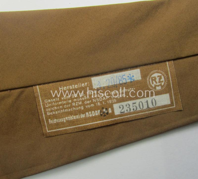 'Generic'-styled, N.S.D.A.P. (SA etc.) 'standard'-pattern, mustard-brown-coloured and/or linnen-based tie ('Krawatte') being a 'virtually mint- ie. unissued' example that still retains is period (linnen-based) 'RzM'-etiket