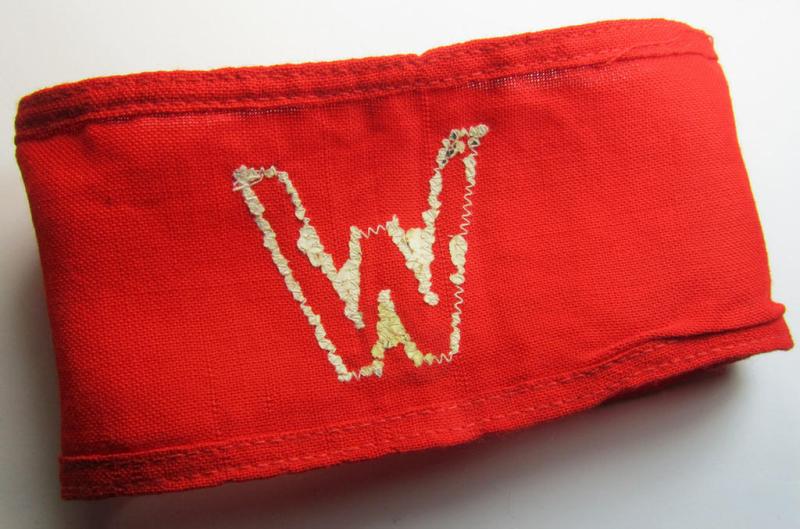 Attractive - and scarcely found! - EM- (ie. NCO-) pattern, 'Reichsluftschutzbund' (ie. 'RLB'-) service-armband showing a period-attached capital 'W'-character as was intended for usage by a member serving as an: 'RLB-Wache'