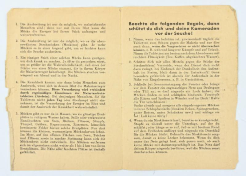 German WH instruction leaflet 'Malaria'