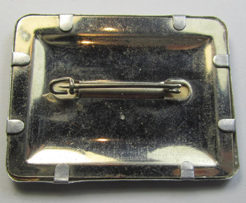 Commemorative - tin- (ie. linnen-) based-, 'DAF'/'KDF'- (ie. 'Deutsches Arbeits Front'-) related 'tinnie' being a non-maker-marked example depicting a towns'-view and text: 'NSG Kraft D. Freude - Gau Düsseldorf'