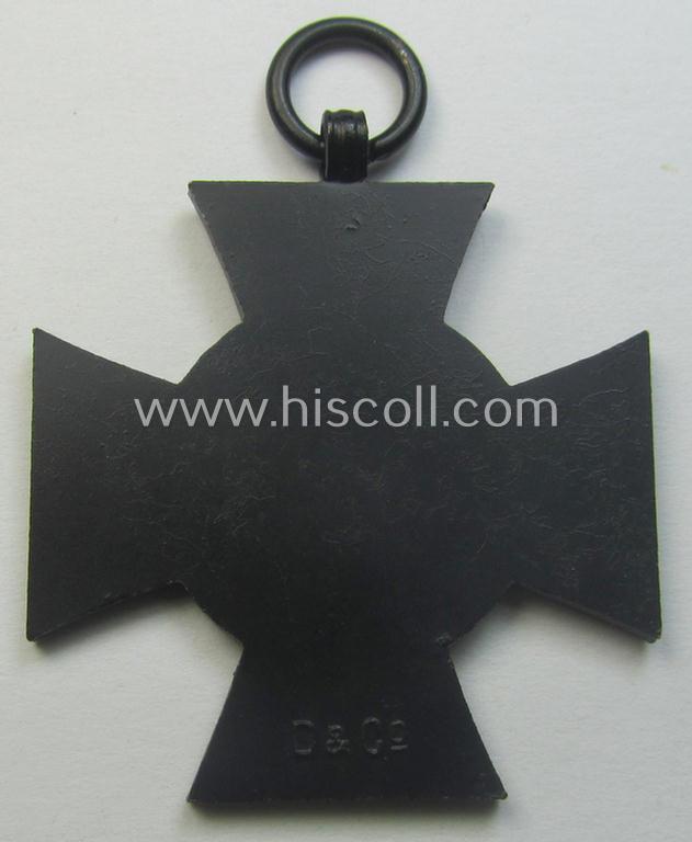 WWI-period: 'Ehrenkreuz für Witwen und Waisen 1914-18' being a nicely preserved and maker- (ie. 'D.&.Co.'-) marked example that came together with  its period (nicely folded) ribbon (ie. 'Bandabschnitt')