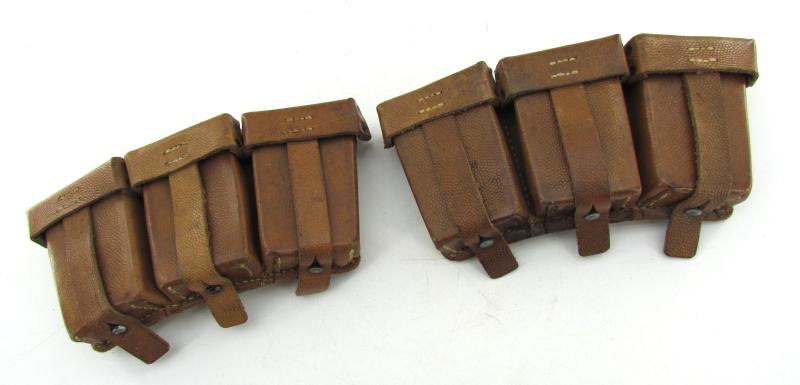 RARE matching set of brown leather K98 ammunition pouches