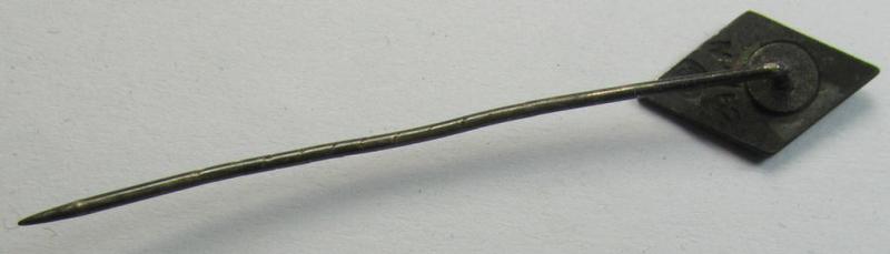 Attractive, 'NS-Studentenbund' enamelled lapel-pin (ie.: 'Raute') being a bright-red-, black- and white-coloured- and/or detailed example showing a clear maker- (ie. 'RzM M1/52'-) designation on its back