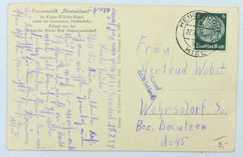 German KM Postcard 'Panzerschiff Deutschland'