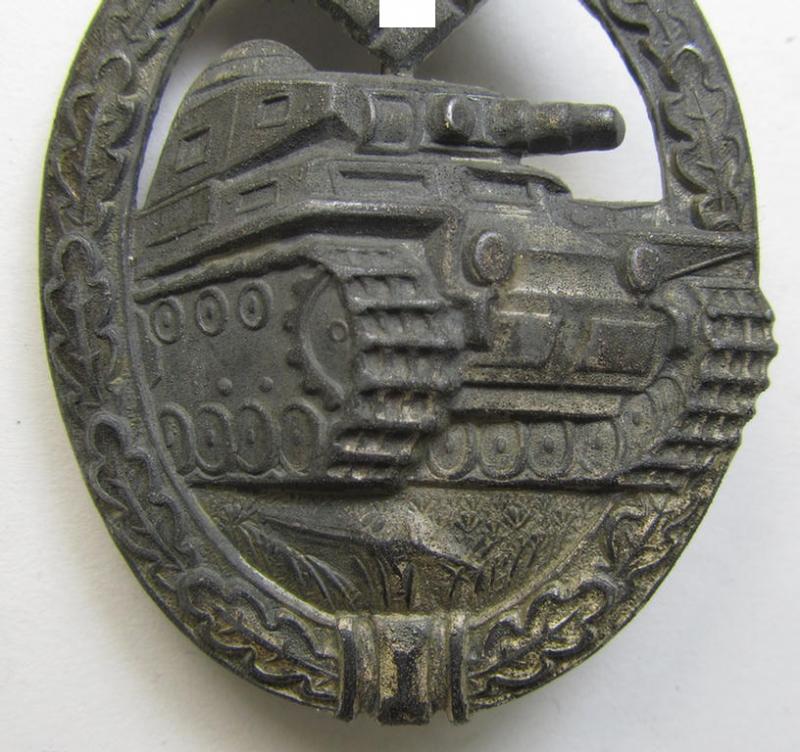 Attractive, 'Panzerkampfabzeichen in Silber' (or: silver-class panzer-assault badge or PAB) being a hollow-type, non-maker-marked- and/or zinc- (ie. 'Feinzink'-) based specimen as was procuced by the: 'Gebr. Wegerhoff'-company