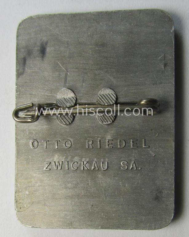 Commemorative, aluminium-based- and/or: silver-toned sports'- (ie. 'N.S.R.L.'-) related day-badge (ie. 'tinnie' or: 'Veranstaltungsabzeichen') as was issued to commemorate participation within the: '2. NSRL-Kreisfest - Werdau - 24/25.6.1939'