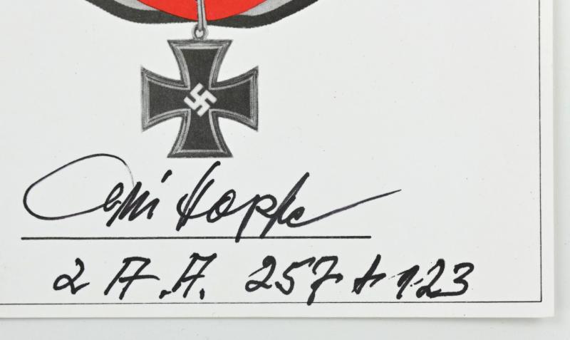Signature of Wehrmacht KC Recipient 'Willi Hopfe'