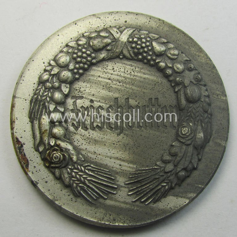 Greyish-silver-toned, 'Reichsnährstand'- (ie. 'RNSt.'-) related, commemorative-award-plaque entitled: '5. Reichsnährstands-Austellung - Blut und Boden - Leipzig 1939 - Frischbutter' and that comes stored in its period etui