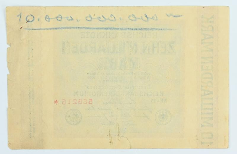 German Third Reich Era Banknote '10 Miliard Mark'