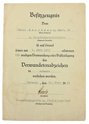 German KM Wound Badge in Black Certificate