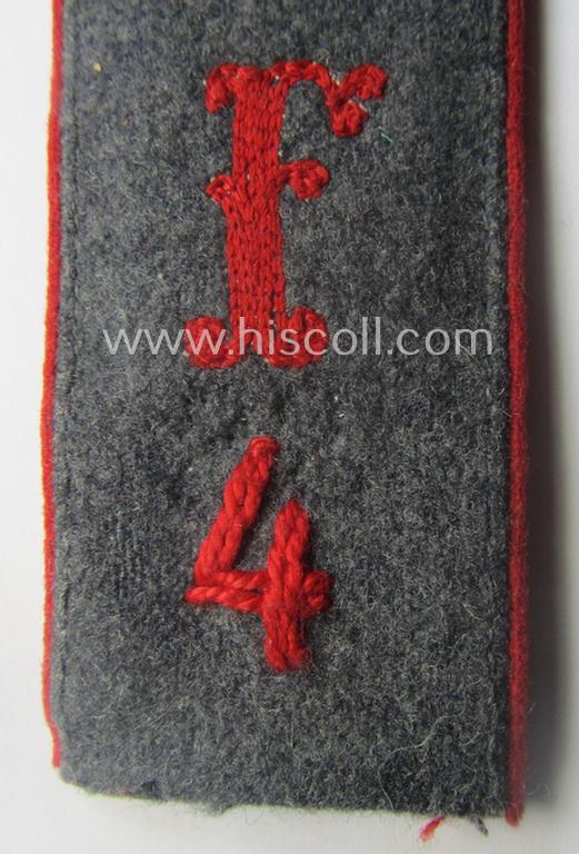 Unususal - and neatly 'cyphered'! - single WH (Luftwaffe) EM-type shoulderstrap: 'Soldat des Festungs-Flakartillerie-Abtlgs o. Rgts. 4'