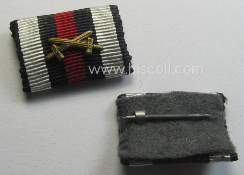 Neat - and simply never issued- nor worn! - single-pieced 'WWI-period'- (ie. TR-period related!)  ribbon-bar (ie. 'Feld- o. Bandspange') as was intended for the: 'Frontkämpferkreuz 1914-18' (ie.: 'Kriegsteilnehmerkreuz mit Schwertern')