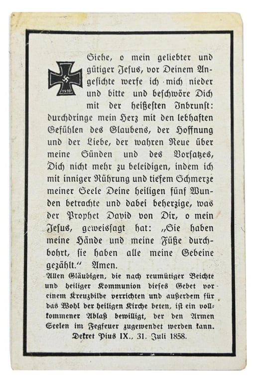 German WH Deathcard 'Obergeftr. Josef Marx'
