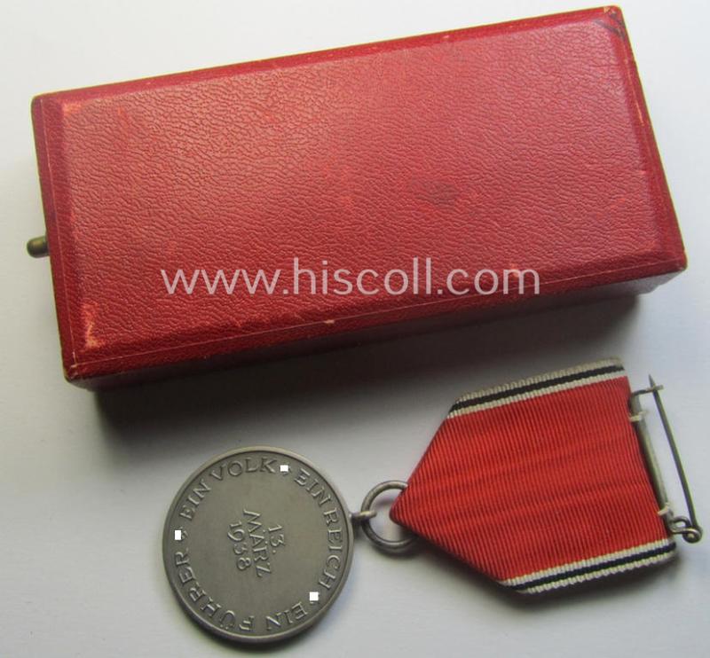 WH Austrian-occupation- (ie. 'Anschluss'-) medal: '13. März 1938' being a very attractive (and hardly tarnished) example that comes stored in its bright-red-coloured- and/or typical non-maker-marked etui as issued
