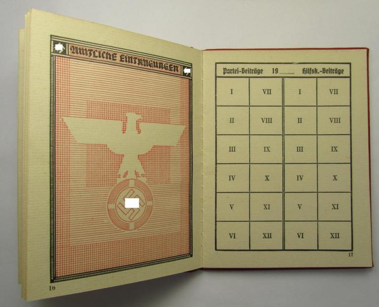 Pre-war-period- (ie. 1939-dated) so-called: N.S.D.A.P.-related membership-booklet (ie. 'Partei Personal-Ausweis') as was issued (in 1939) to the: 'N.S.D.A.P.-Mitglied' named: Walther Idel, born in 1881